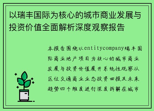 以瑞丰国际为核心的城市商业发展与投资价值全面解析深度观察报告